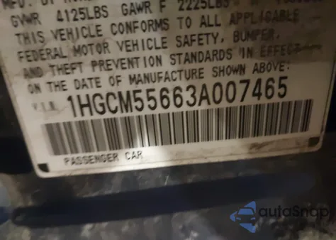 2003 Honda Accord 2.4 Ex из США, поврежденный, VIN 1HGCM55663A007465